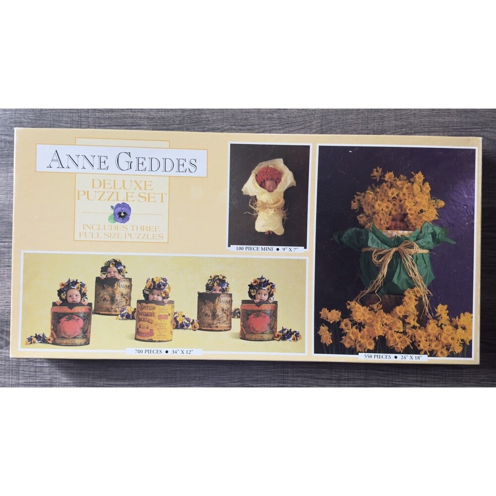 Set of Three (3) Full Size Puzzles by Anne Geddes Babies Flowers New Sealed